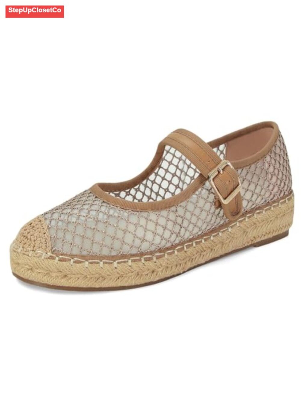 Mesh Mary Jane Platform Flats Woven Raffia Espadrilles Women